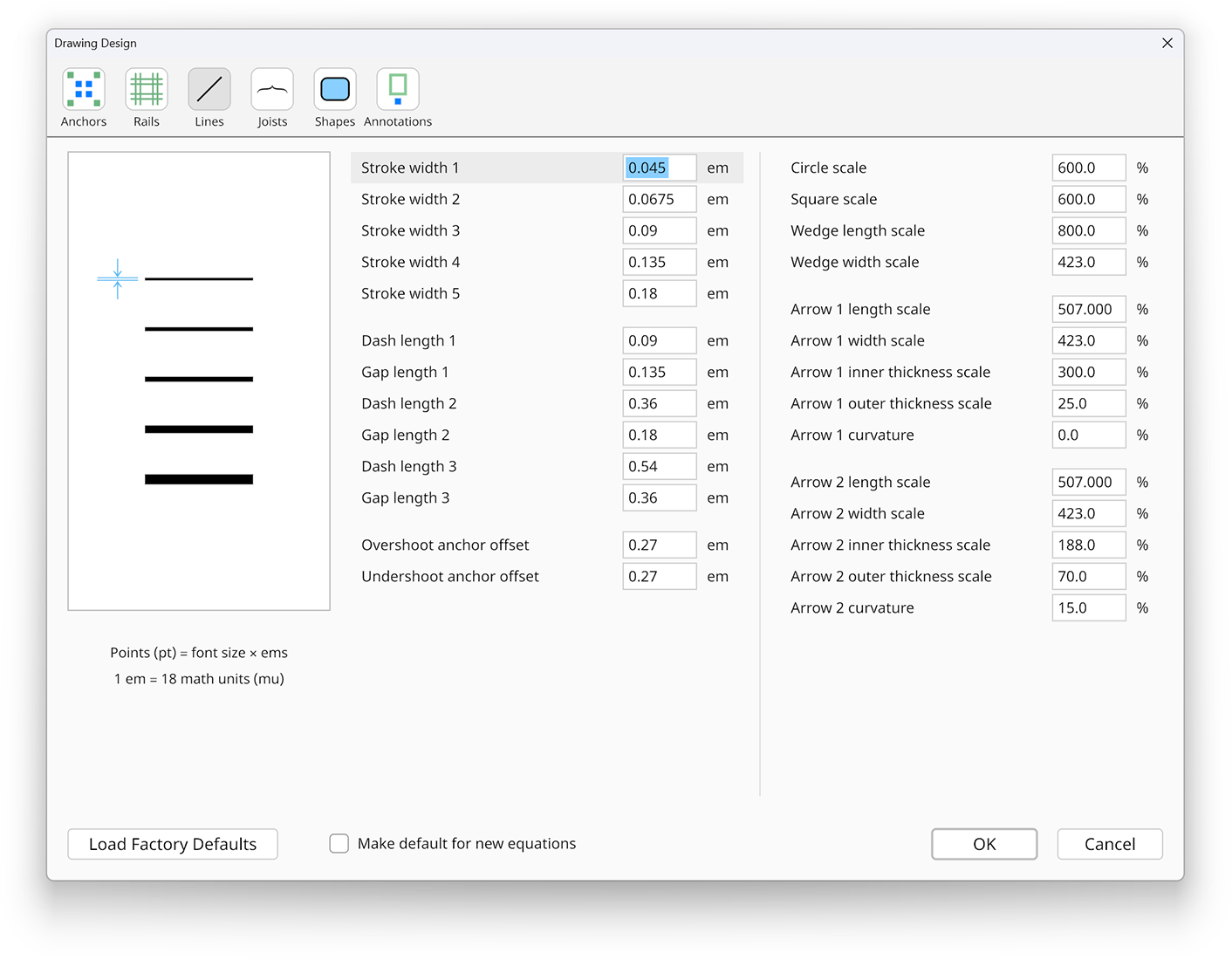 Drawing Design dialog in the Radical Pie equation editor