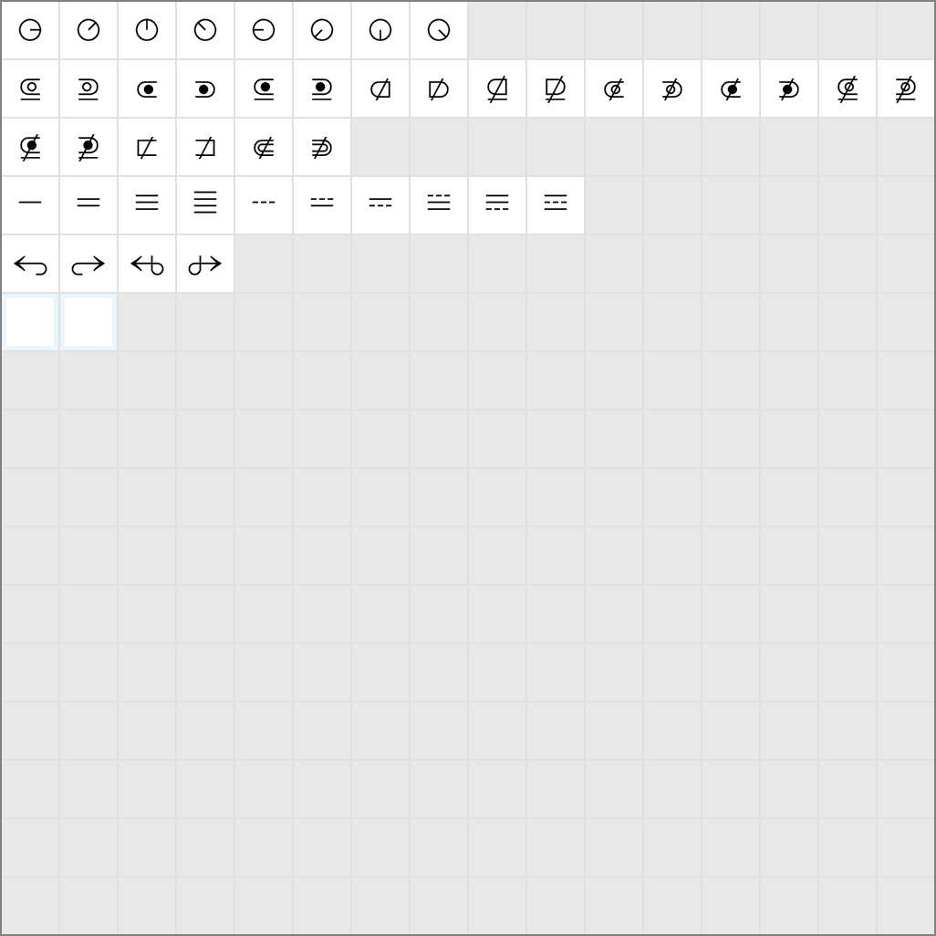Unicode characters EE00-EEFF in the Radical font
