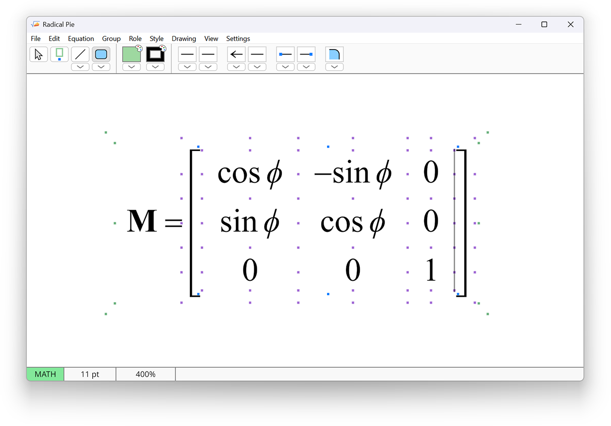 Anchors in the Radical Pie equation editor