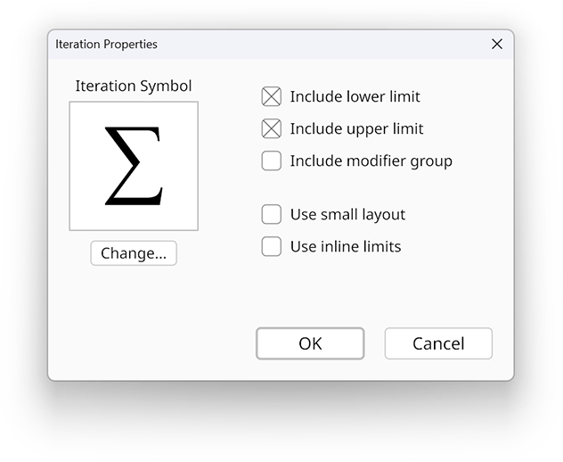 Iteration properties dialog in the Radical Pie equation editor